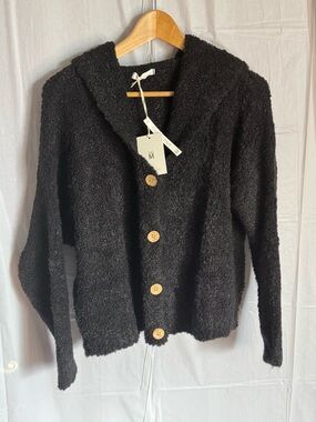 Italian Knit Cardigan Sweater M/L | Cozy Textured Bouclé Button Front | NWT